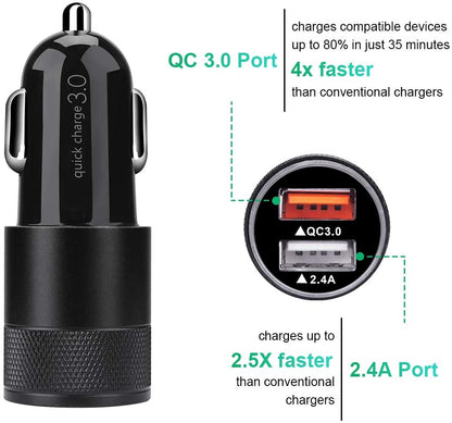 Dual-Port 30W USB Car Charger with Quick Charge 5.4A – Compatible with Samsung, iPhone, iPad, LG, and More