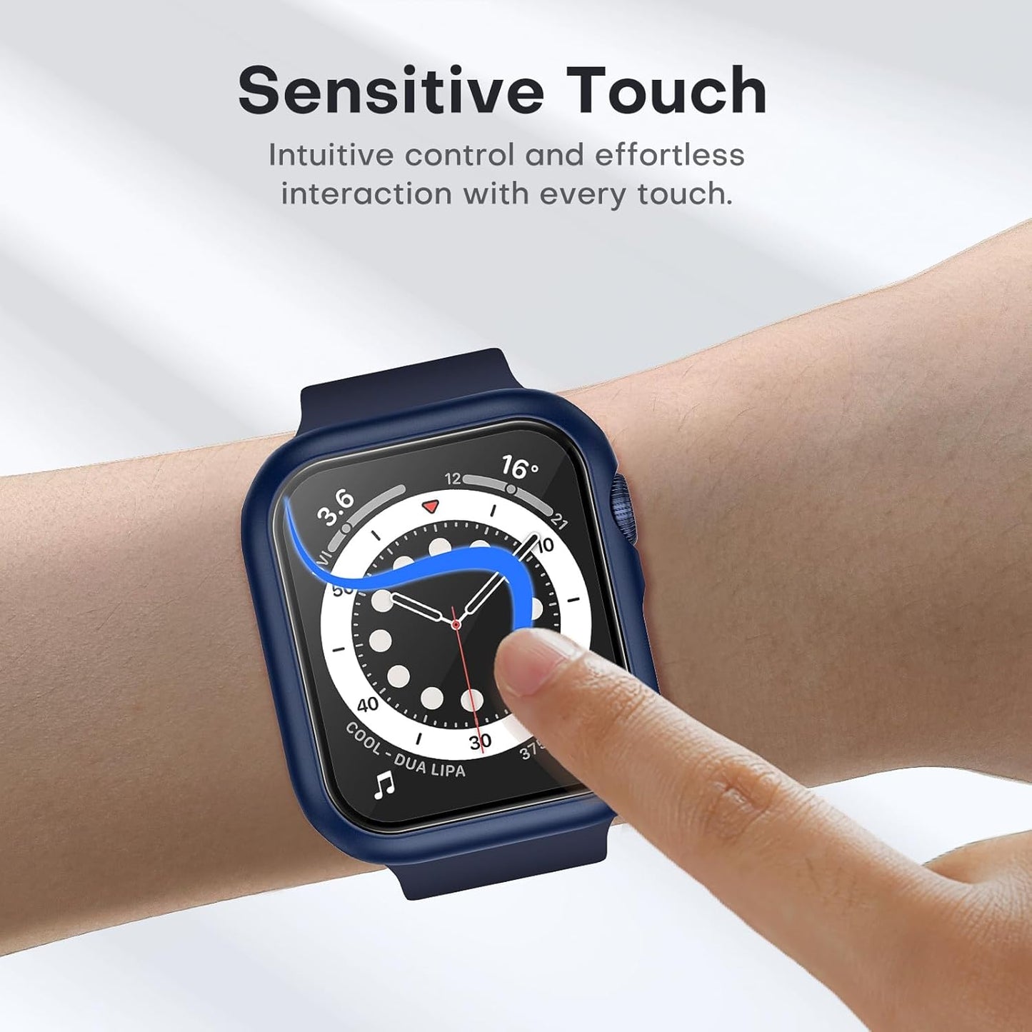 2-Pack Hard Case for Apple Watch SE/Series 6/5/4 (40mm) with PC Tempered Glass Screen Protector, Scratch-Resistant Slim Cover, Blue