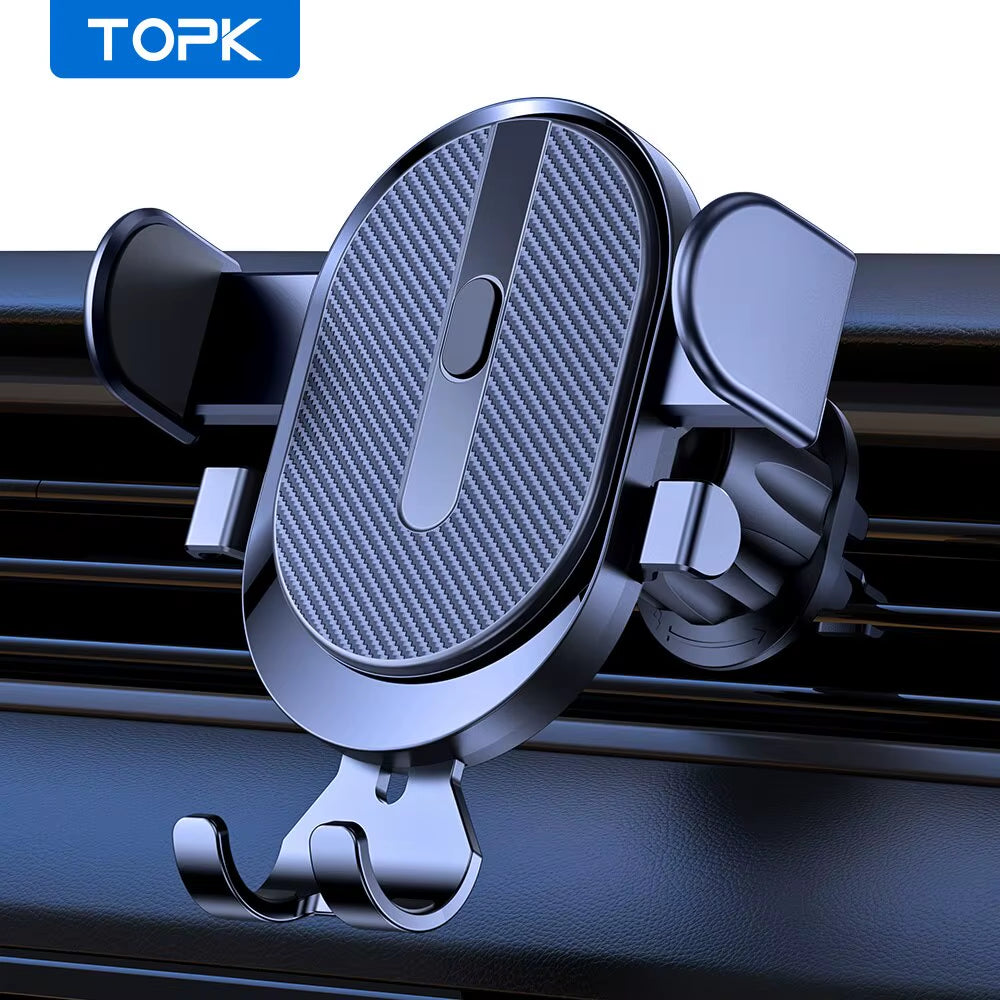 TOPK 2023 Enhanced Auto-Locking Car Phone Holder with Hook Clip for Air Vent - Compatible with iPhone and Samsung Devices