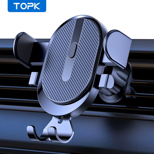 TOPK 2023 Enhanced Auto-Locking Car Phone Holder with Hook Clip for Air Vent - Compatible with iPhone and Samsung Devices