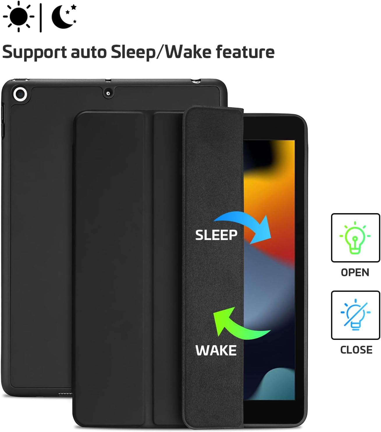 Smart Case for iPad 10.2" (9th/8th/7th Generation) - Black | Compatible with 2021, 2020, and 2019 Models, Soft TPU Back Cover, Integrated Pencil Holder, Slim and Stable Stand Design