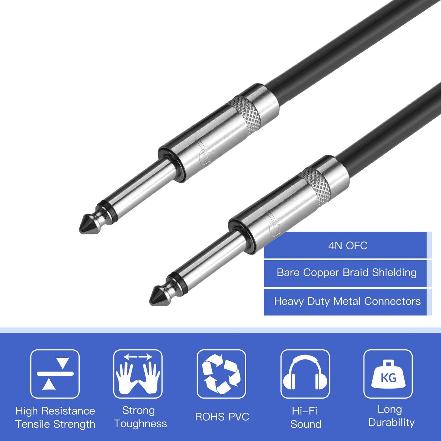 2-Pack of 100 Ft 1/4" TS Speaker Cables, True 12 AWG for DJ and PA Systems