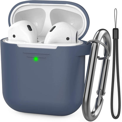 Premium Silicone Protective Case for Apple AirPods 1 & 2 | Front LED Visibility, Includes Carabiner, Wireless Charging Compatible, Shock Resistant, Comprehensive Protection