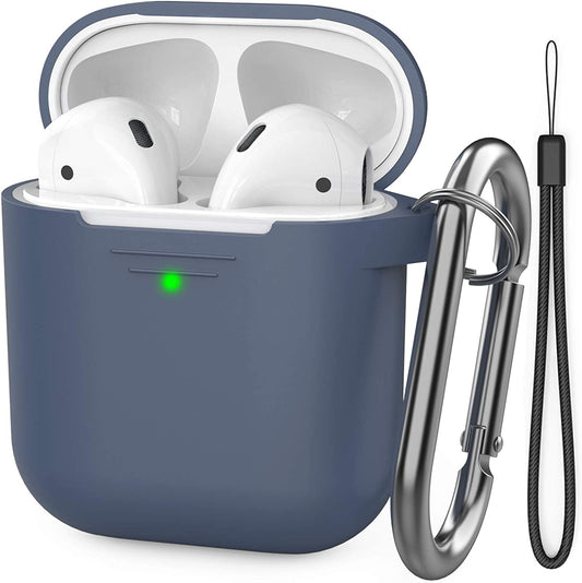 Premium Silicone Protective Case for Apple AirPods 1 & 2 | Front LED Visibility, Includes Carabiner, Wireless Charging Compatible, Shock Resistant, Comprehensive Protection