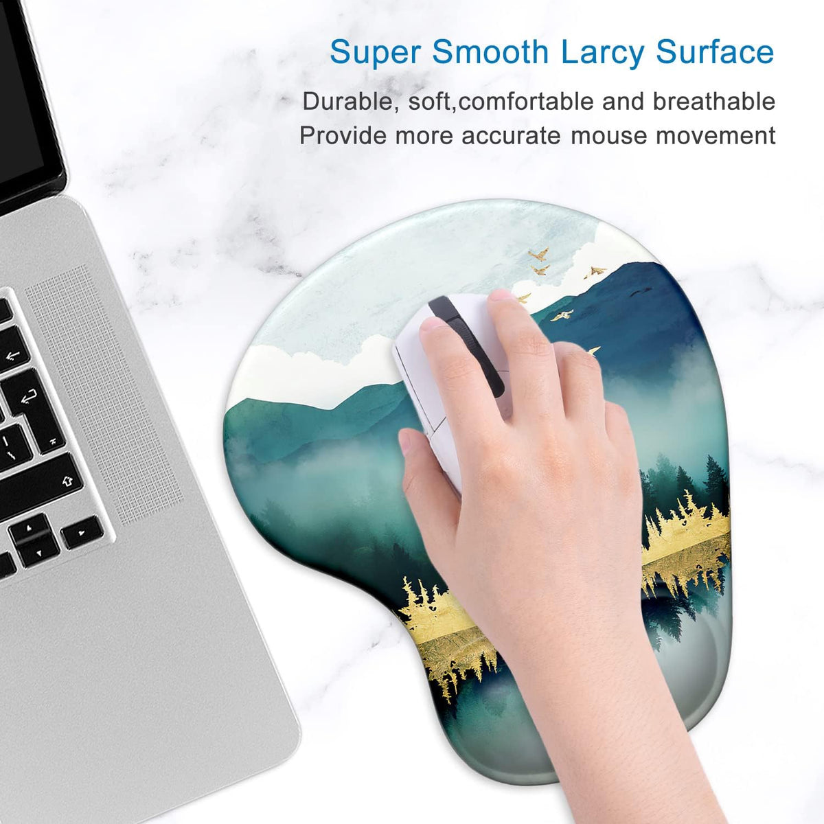 Ergonomic Mouse Pad with Gel Wrist Support and Non-Slip PU Base, 9.5 x 8 Inches, Landscape Forest Design for Office Comfort and Pain Relief