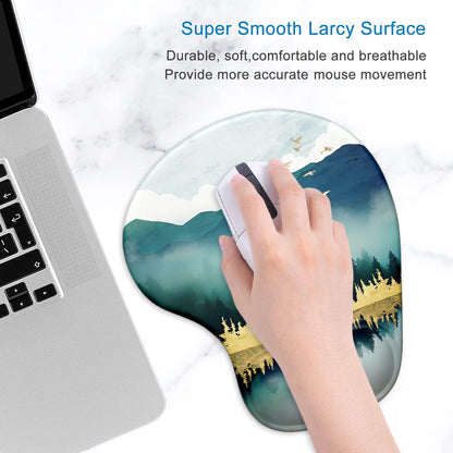 Ergonomic Mouse Pad with Gel Wrist Support and Non-Slip PU Base, 9.5 x 8 Inches, Landscape Forest Design for Office Comfort and Pain Relief