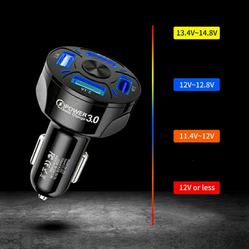 4-Port USB Car Charger Adapter - 45W Fast Charging for Mobile Devices