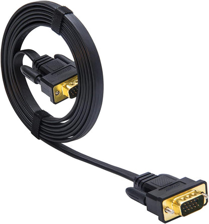 6-Foot Flat VGA Cable with Standard 15-Pin Male Connectors for Desktop Monitors (Black)