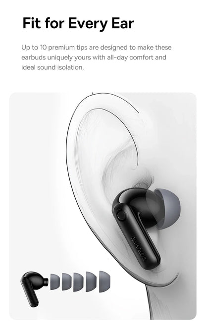 Baseus BP1 Pro Wireless Earbuds - 50dB Noise Cancelling, Bluetooth 6.0, LDAC Hi-Res Audio, 6-Mic AI Technology, IP55 Rated