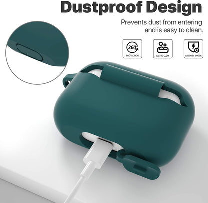 AirPods Pro 1st/2nd Generation Protective Silicone Case with Keychain - Midnight Green, Front LED Visible, Compatible with Apple AirPods Pro 2019/2022