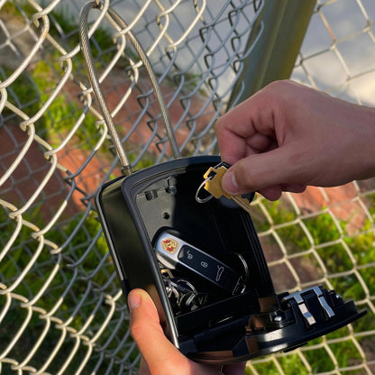 XXL Portable Key Lock Box with 15-Inch Steel Cable, Holds 20-30 Keys and Car Fobs, Features Unique Built-In Tray, Versatile Mounting Options, Resettable Code, and Protective Dial Cover