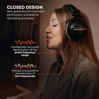 DT 770 PRO 80 Ohm Over-Ear Studio Headphones - Gray, Enclosed Design, Wired for Professional Recording and Monitoring