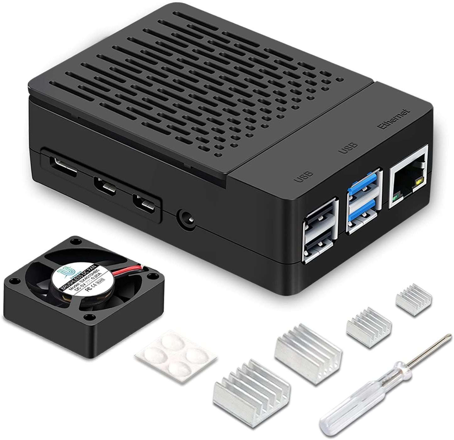 Raspberry Pi 4 ABS Case with Cooling Fan and Heatsink, Removable Top Cover for Model B/4B