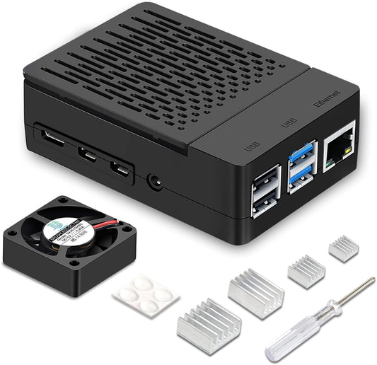 Raspberry Pi 4 ABS Case with Cooling Fan and Heatsink, Removable Top Cover for Model B/4B