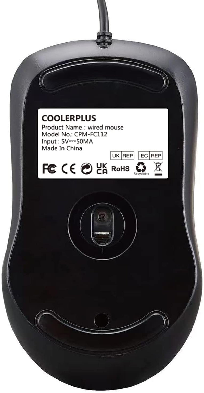 FC112 USB Optical Wired Computer Mouse - 1000 DPI, Ergonomic Design for Office and Home Use, Compatible with Windows PC, Laptop, Desktop, Notebook (Black)