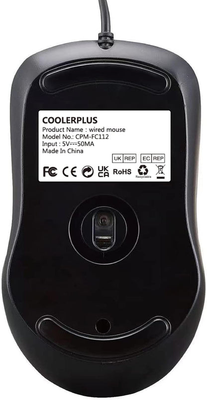 FC112 USB Optical Wired Computer Mouse - 1000 DPI, Ergonomic Design for Office and Home Use, Compatible with Windows PC, Laptop, Desktop, Notebook (Black)