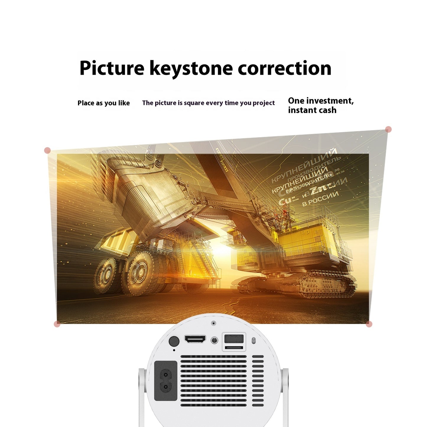 Portable Home Video Projector Featuring 180-Degree Projection Angle and Automatic Focus Adjustment