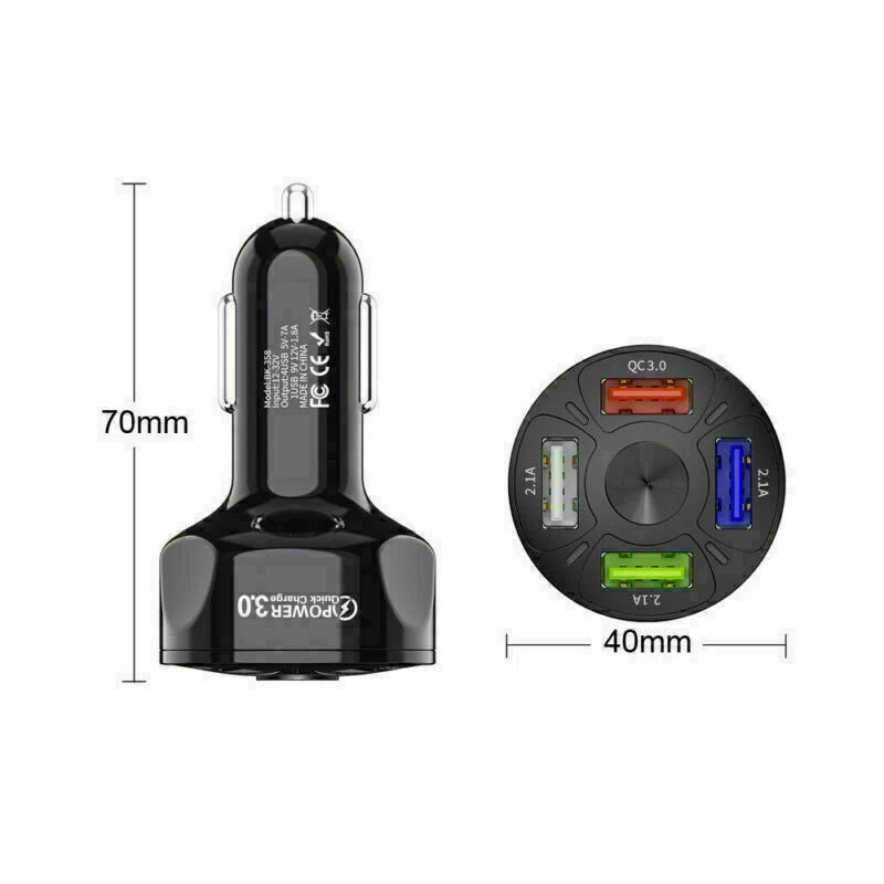 4-Port USB Car Charger Adapter - 45W Fast Charging for Mobile Devices
