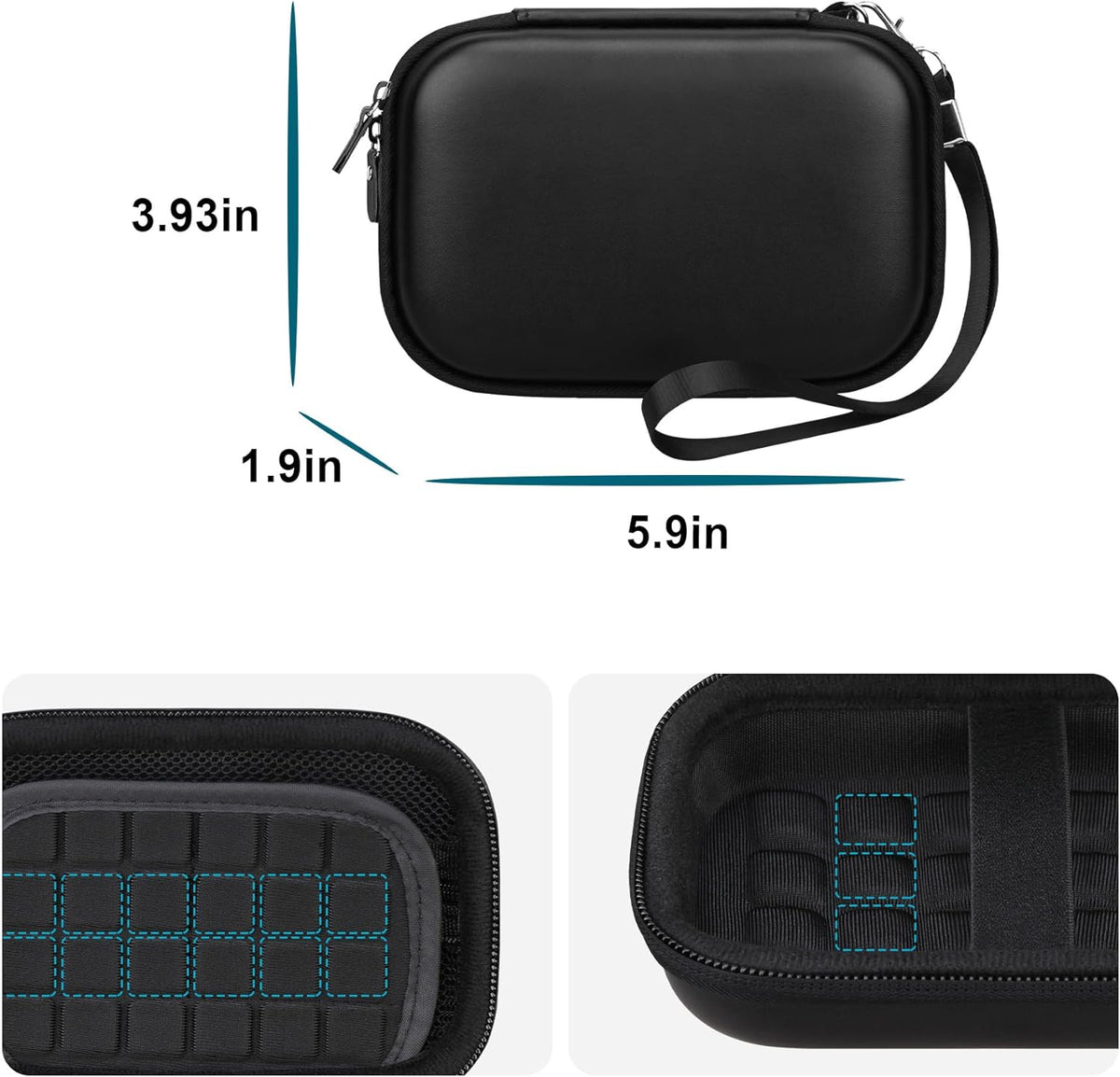 Professional Hard Case for HP Sprocket 2X3 Portable Instant Photo Printer with Zippered Mesh Pocket for Photo Paper and Cable, Black