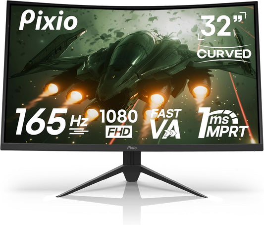 PXC325 32-Inch FHD 1080P Curved Gaming Monitor with 165Hz Refresh Rate, 1ms MPRT Response Time, Adaptive Sync, HDR, and Tilting Stand