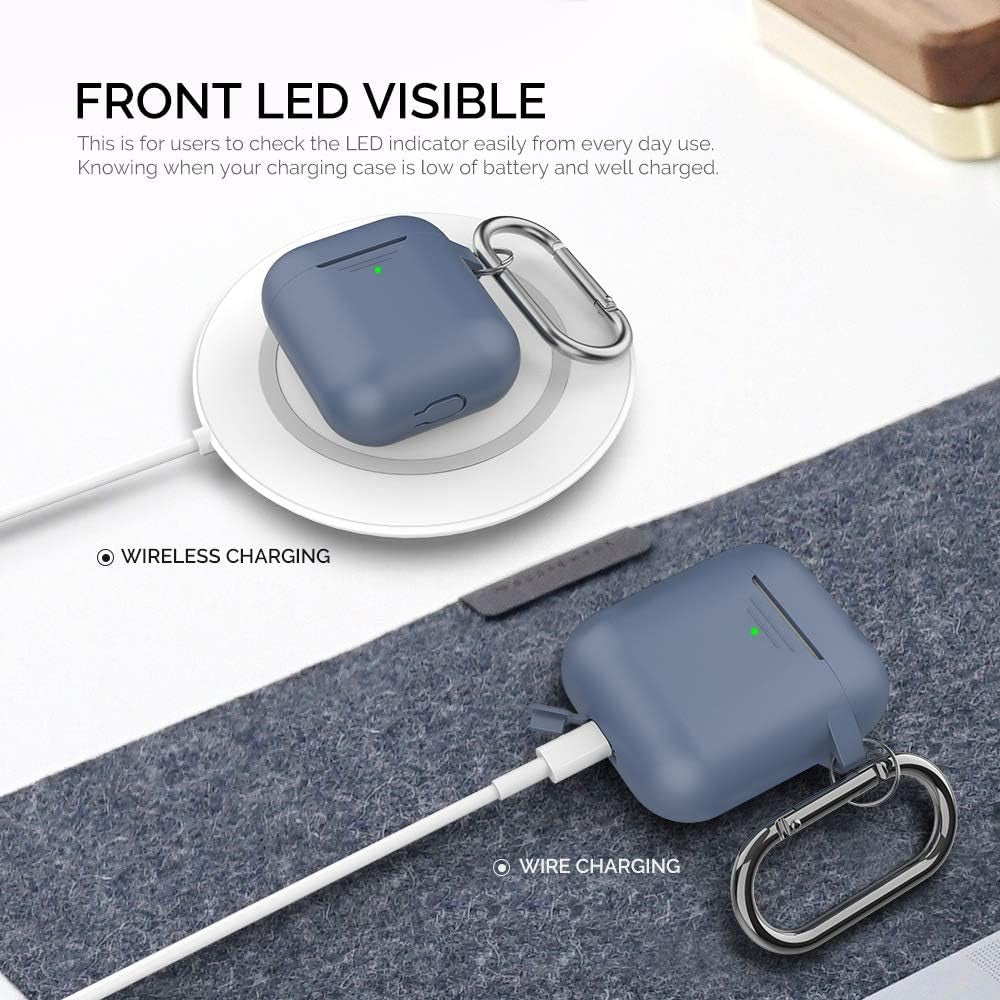 Premium Silicone Protective Case for Apple AirPods 1 & 2 | Front LED Visibility, Includes Carabiner, Wireless Charging Compatible, Shock Resistant, Comprehensive Protection