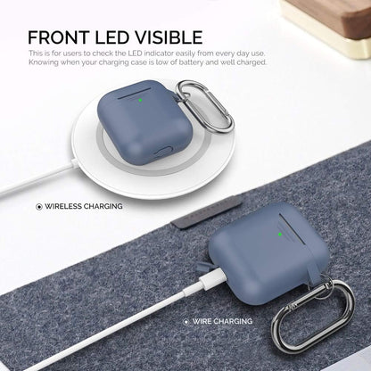 Premium Silicone Protective Case for Apple AirPods 1 & 2 | Front LED Visibility, Includes Carabiner, Wireless Charging Compatible, Shock Resistant, Comprehensive Protection