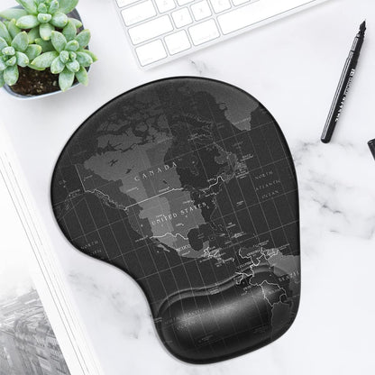Ergonomic Mouse Pad with Gel Wrist Support - Compact Design, Smooth Surface, Non-Slip PU Base for Comfort and Pain Relief, 8.7 x 7.2 Inches, Map Pattern