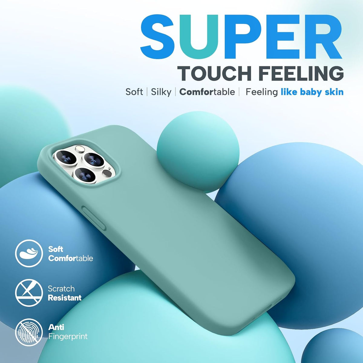 IPhone 13 Pro Max Case with Screen Protector, Shockproof Liquid Silicone Rubber Cover with Soft Anti-Scratch Microfiber Lining, 6.7 Inch, Midnight Green