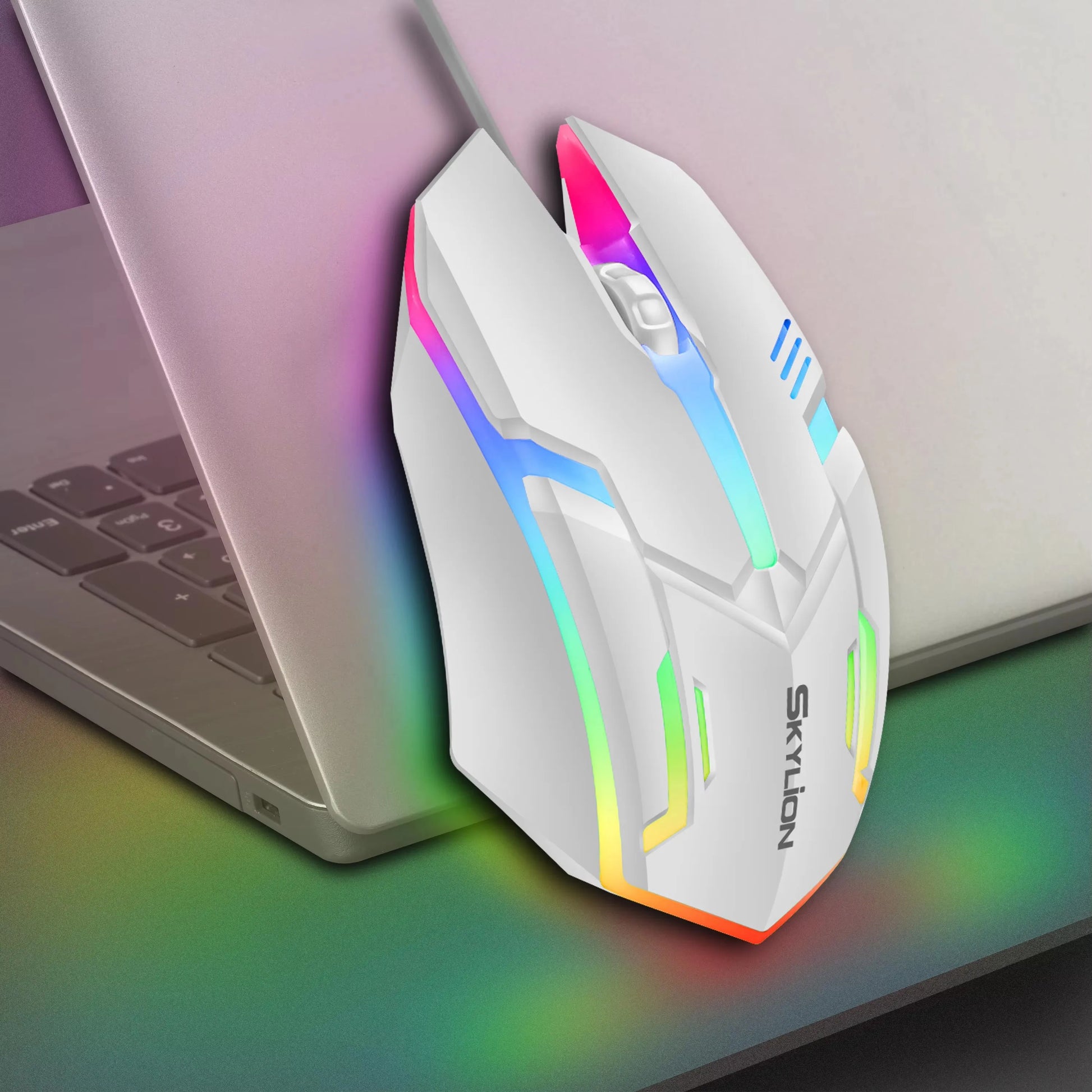 F1 Wired 3-Button Mouse with Colorful Lighting for Gaming and Office Use on Microsoft Windows and Apple iOS Systems