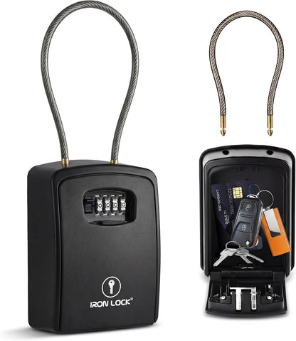 XXL Portable Key Lock Box with 15-Inch Steel Cable, Holds 20-30 Keys and Car Fobs, Features Unique Built-In Tray, Versatile Mounting Options, Resettable Code, and Protective Dial Cover