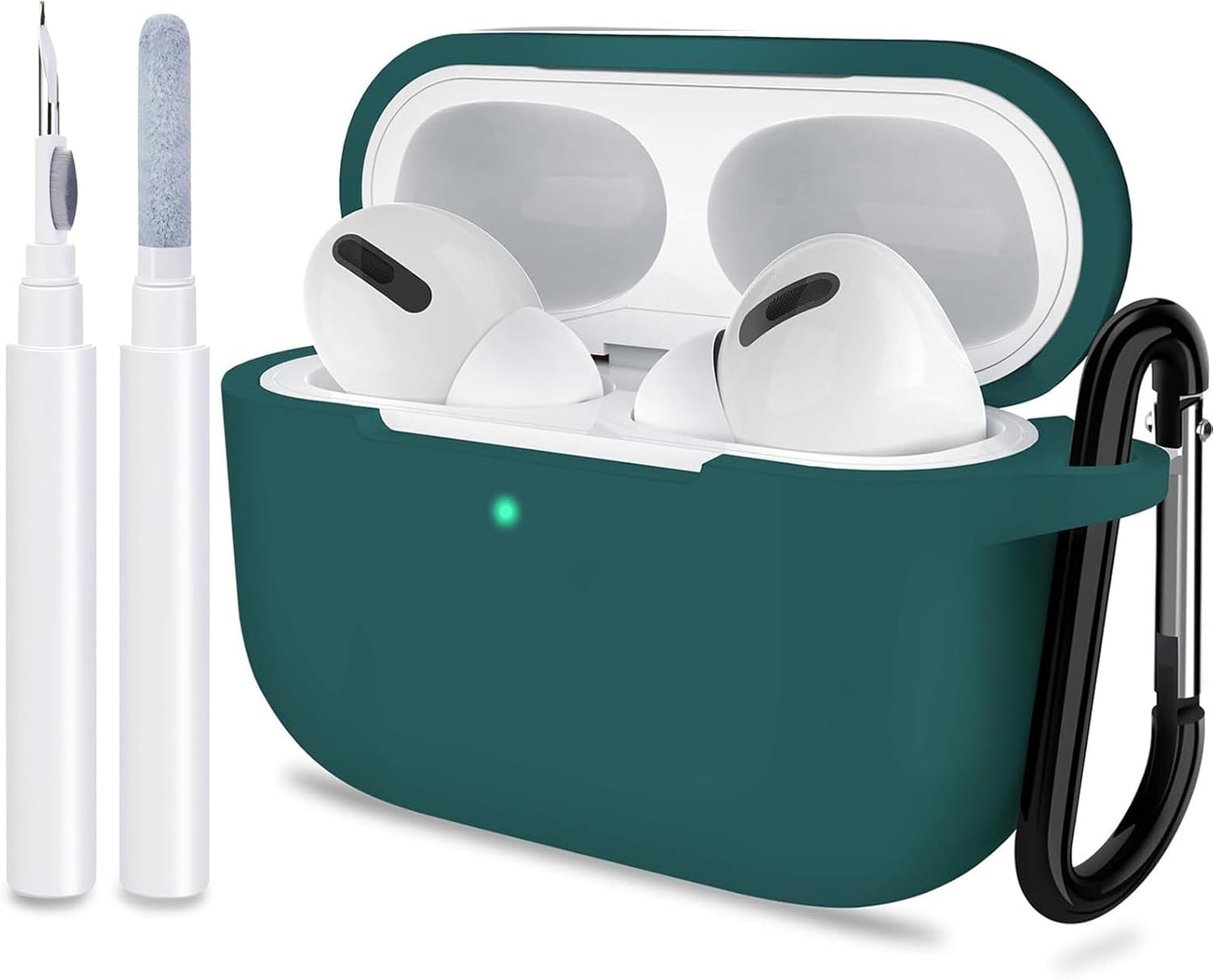 AirPods Pro 1st/2nd Generation Protective Silicone Case with Keychain - Midnight Green, Front LED Visible, Compatible with Apple AirPods Pro 2019/2022