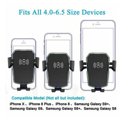 Qi Wireless Fast Charging Car Mount and Holder for Mobile Devices - 2-in-1 Design