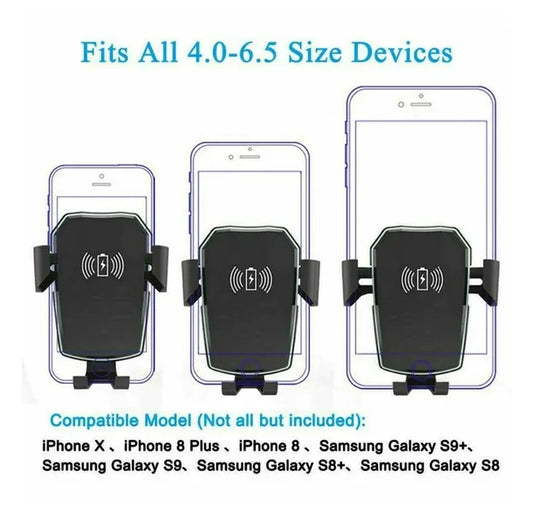 Qi Wireless Fast Charging Car Mount and Holder for Mobile Devices - 2-in-1 Design