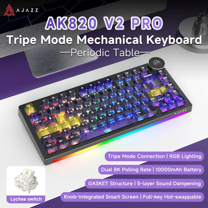 AK820V2/Ak820Vpro Multifunctional Mechanical Keyboard with Tri-Mode Connectivity and Wrist Rest