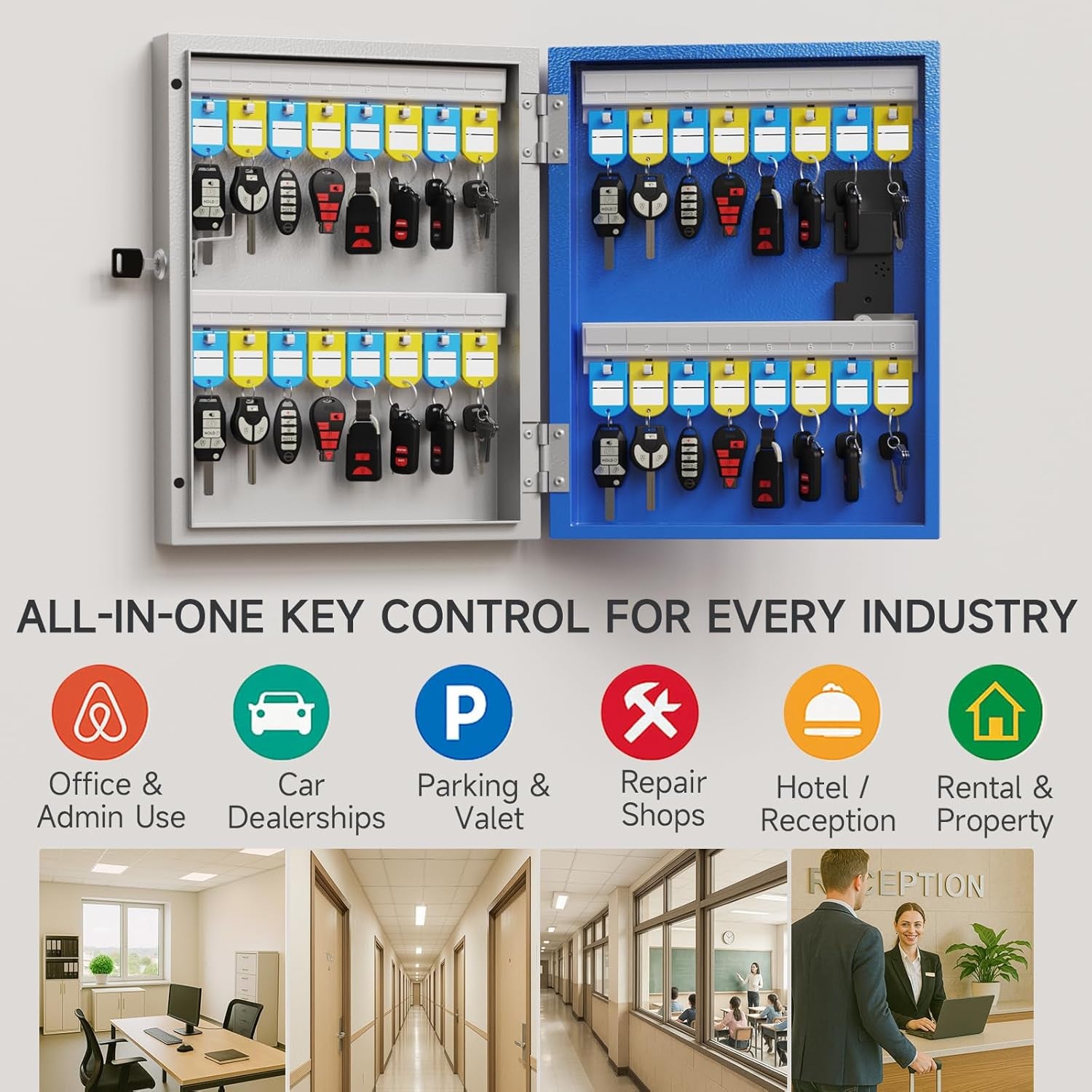32Key Lock Box Smart Key Organier Cabinet with Keypad & App for Office | Wall Mounted Lockbox Use App, Custom & One Time Password, Wifi (Need W100 Bridge) Unlock for School, Office, Fleet, Hotel