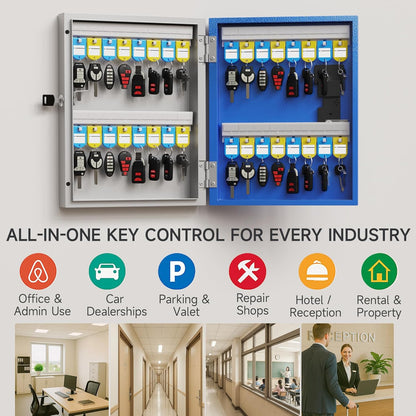 32Key Lock Box Smart Key Organier Cabinet with Keypad & App for Office | Wall Mounted Lockbox Use App, Custom & One Time Password, Wifi (Need W100 Bridge) Unlock for School, Office, Fleet, Hotel
