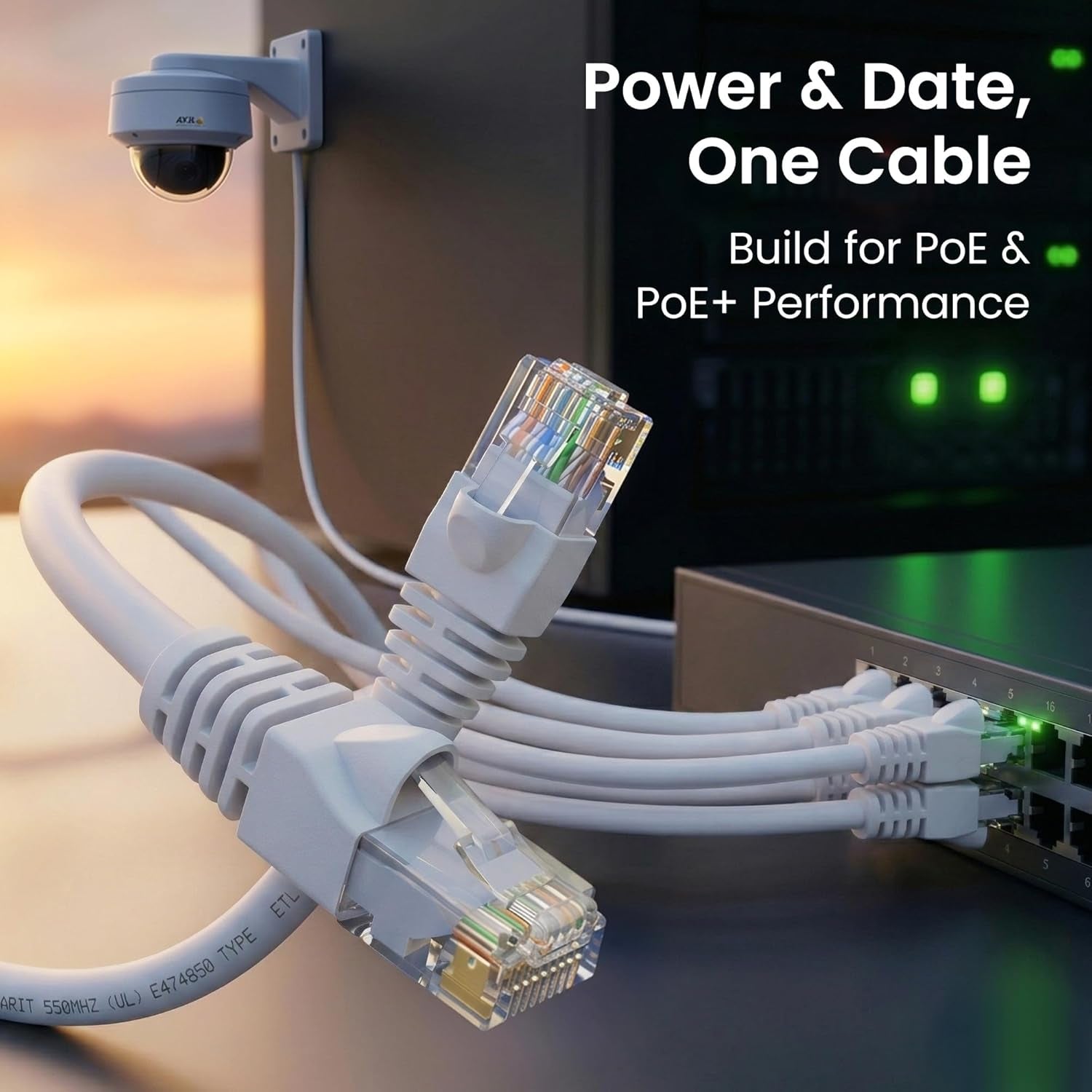 Cat6 Ethernet Patch Cables - 7 Ft, 24-Pack, White | High-Speed 24AWG, 10Gbps, RJ45 Snagless Gold-Plated Cables for Router, Switch, PC, and Gaming Consoles