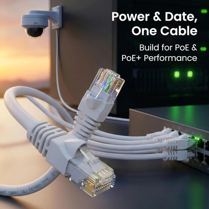 Cat6 Ethernet Patch Cables - 7 Ft, 24-Pack, White | High-Speed 24AWG, 10Gbps, RJ45 Snagless Gold-Plated Cables for Router, Switch, PC, and Gaming Consoles