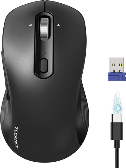 Rechargeable Wireless Bluetooth Mouse with 4-Way Wheel, Multi-Device Compatibility, 6-Level 4800 DPI, 180-Day Battery Life, Ergonomic Ambidextrous Design, Silent Operation for PC, Laptop, and MacBook