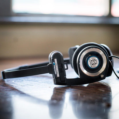 Porta Pro Black Retro 1980s Style On-Ear Headphones with Wired 3.5mm Plug, Collapsible Design, and Soft Case Included - Audiophile Quality