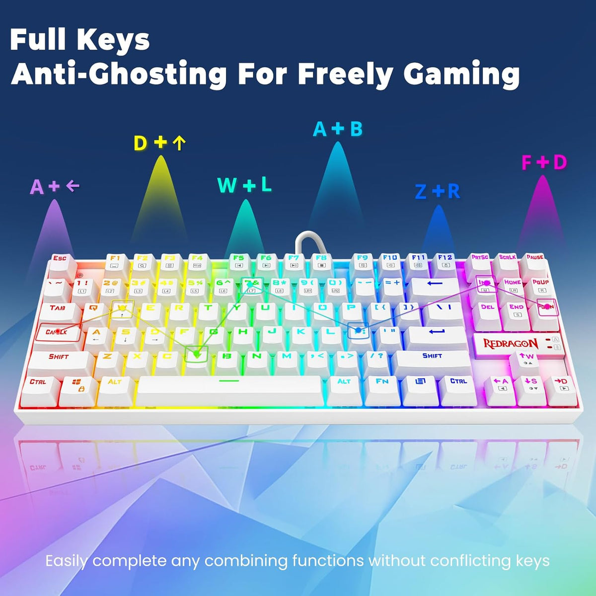 K552P TKL Mechanical Gaming Keyboard - 18 Backlight Modes, Hot-Swappable Blue Switches, 87-Key Compact Ergonomic Design, N-Key Rollover, and Software Programmable Macros - RGB, White