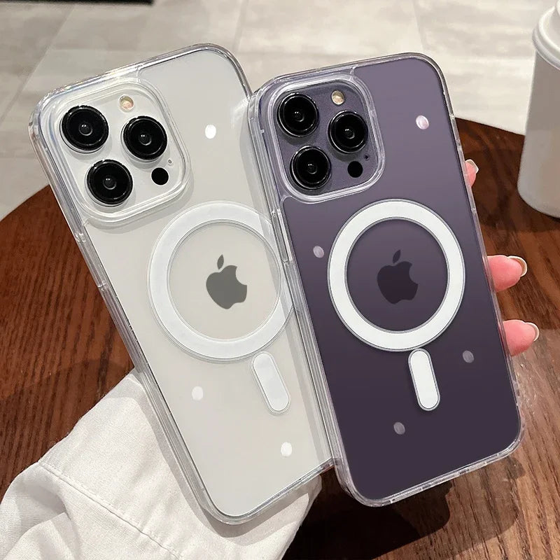 MagSafe-Compatible Transparent Wireless Charging Case for iPhone 11-17 and AirPods Pro Max Plus Mini - Shockproof PC Cover