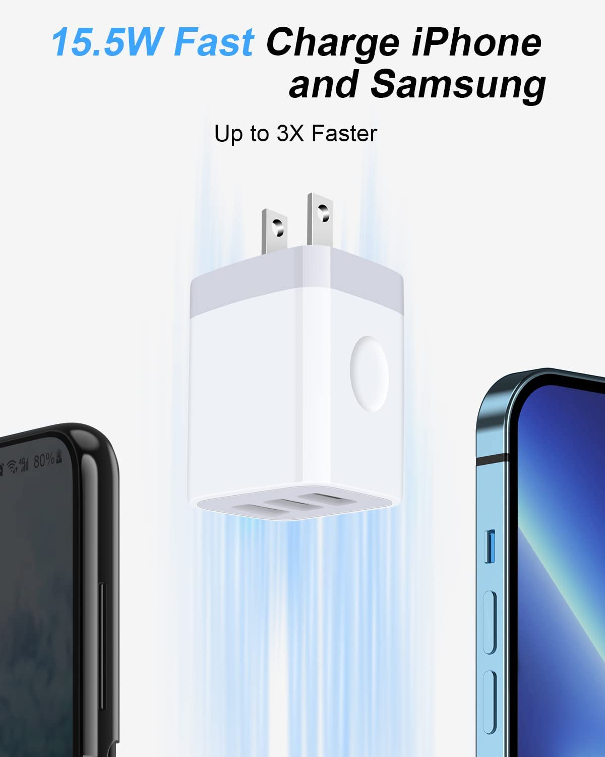 3.1A USB Wall Charger Cube with Multi-Port Adapter for iPhone and Samsung Devices