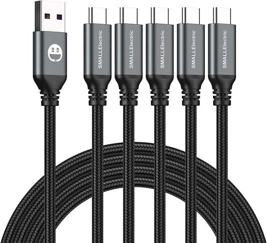 USB C Cable 5 Pack 6FT, USB a to Type C Fast Charger Cord | 3A Braided USB a to C Charging Cords for Iphone 17 16 15, Samsung Galaxy, LG; 5 Pack for Home, Office, Car and Travel.(Grey)