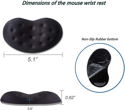 Memory Foam Wrist Rest Support Pad Set for Mouse and Keyboard - Ergonomic Design with Massage Holes for Enhanced Comfort and Pain Relief (Black)
