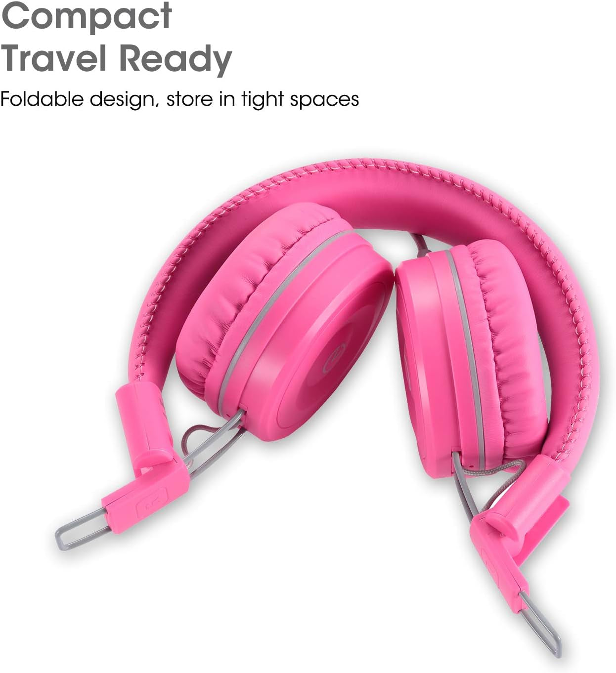 K22 Foldable Wired Kids Headphones with 3.5mm Jack, Flamingo Pink | Stereo On-Ear Headset with 5ft Tangle-Free Cord for Children, Compatible with iPad, School, Kindle, and Travel