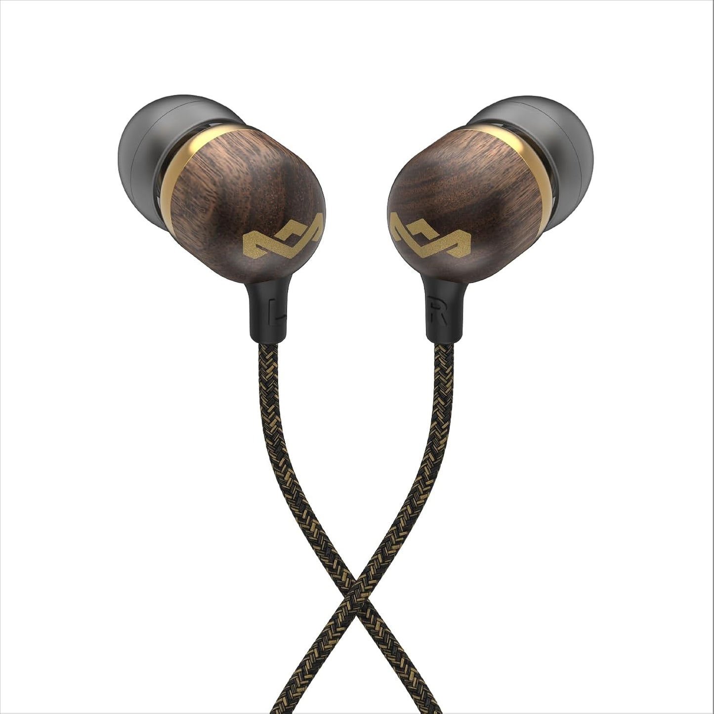 House of Smile Jamaica AUX Wired Earbuds with Microphone, Noise-Isolating In-Ear Headphones, Tangle-Resistant Cable, 3.5mm Jack - Sustainable Brass Design