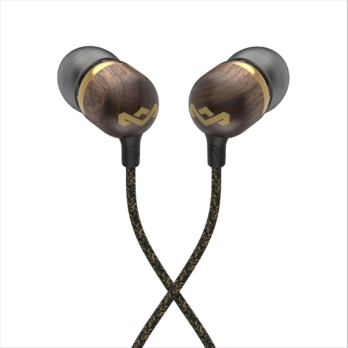 House of Smile Jamaica AUX Wired Earbuds with Microphone, Noise-Isolating In-Ear Headphones, Tangle-Resistant Cable, 3.5mm Jack - Sustainable Brass Design