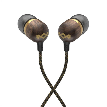 House of Smile Jamaica AUX Wired Earbuds with Microphone, Noise-Isolating In-Ear Headphones, Tangle-Resistant Cable, 3.5mm Jack - Sustainable Brass Design