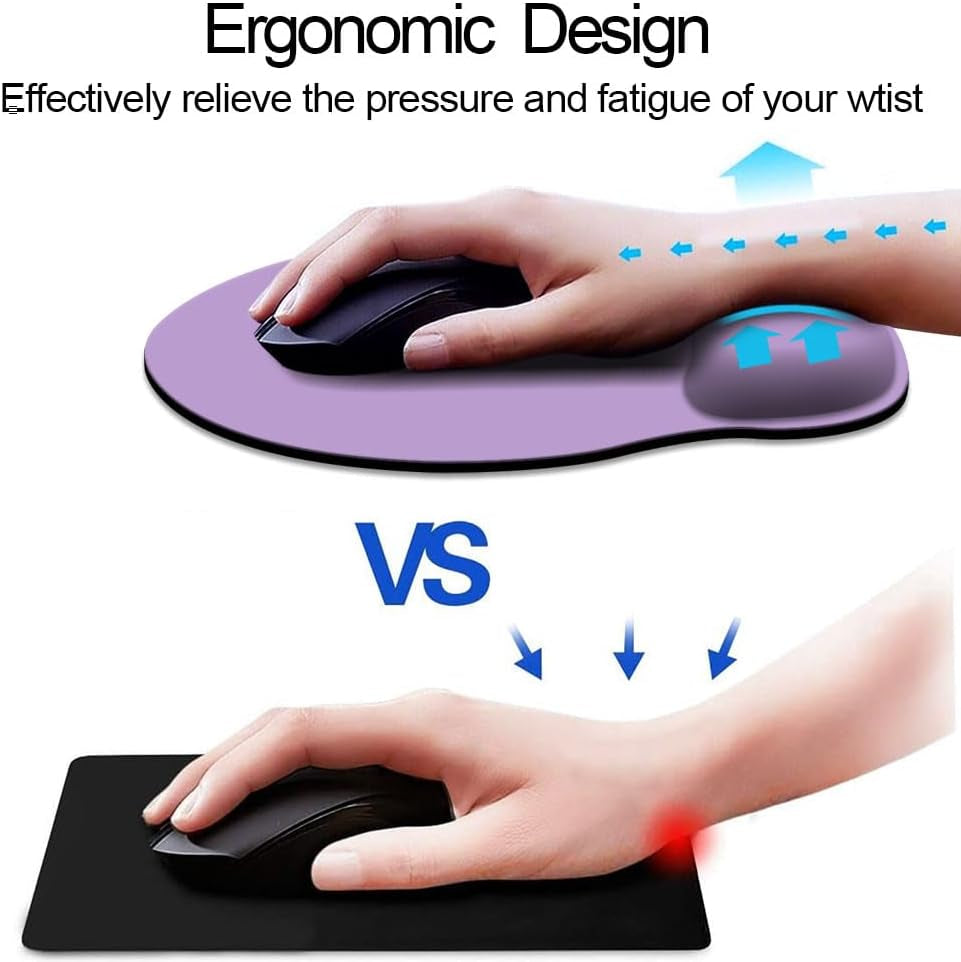Ergonomic Mouse Pad with Wrist Support and Non-Slip Rubber Base for Enhanced Comfort in Home Office, Gaming, and Typing - Clove Purple